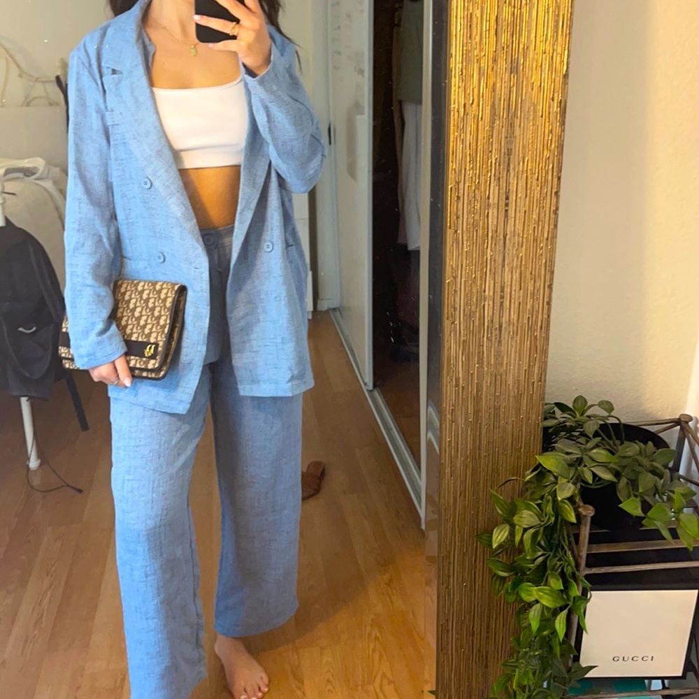 Baby blue blazer pant set (casual)